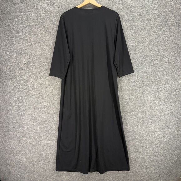 KL Concepts Dress Women L Large Black Floral Maxi Long 3/4 Sleeve Crew Neck - Picture 2 of 5